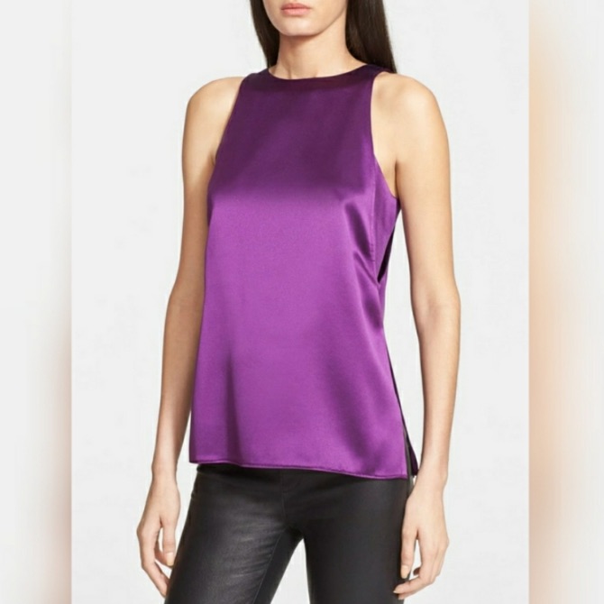 Helmut Lange Purple Sleeveless Mere Silk Blouse P